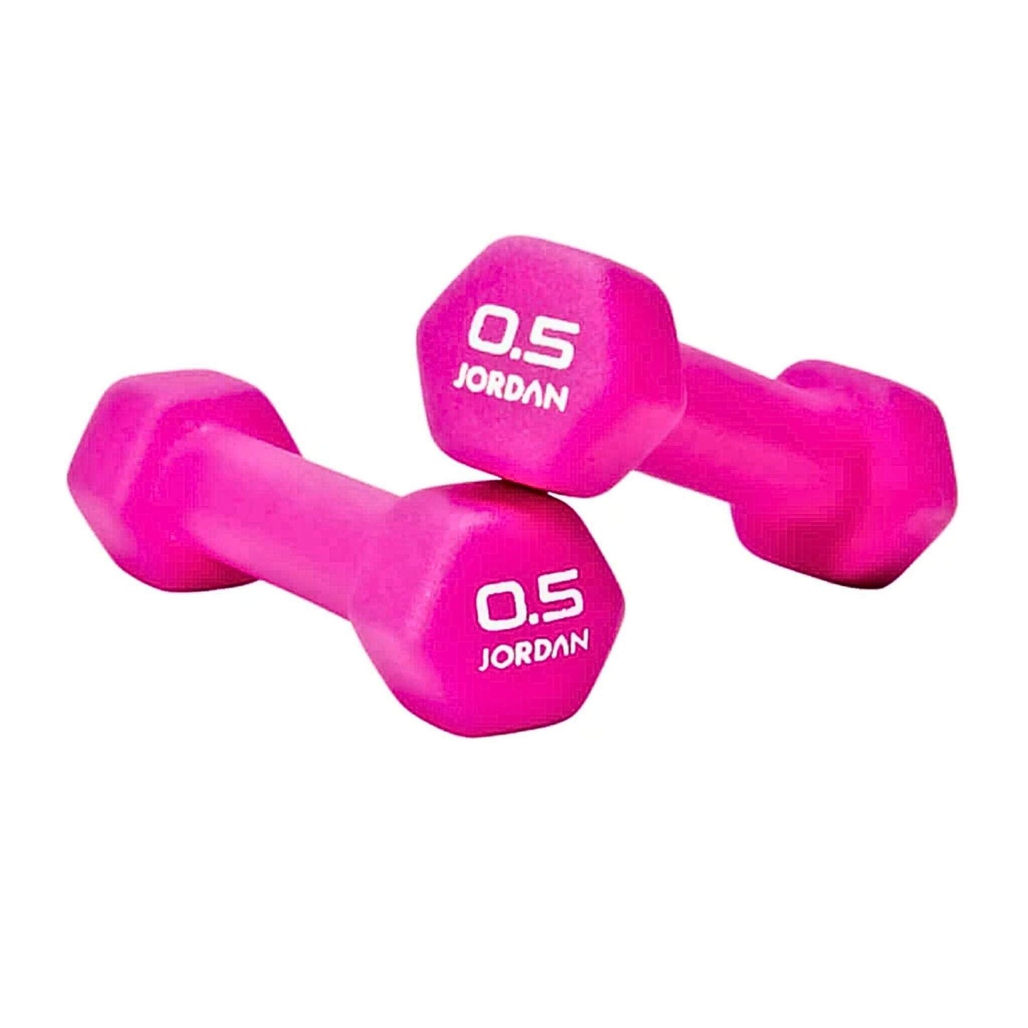 Jordan Neoprene Studio Hex Dumbbell pair in the colour pink at 0.5kg