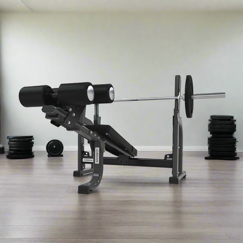 Jordan Fitness Olympic Decline Bench - grey - home gym setting