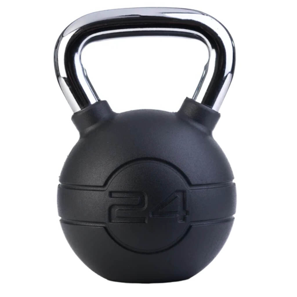 Jordan Fitness - Chrome/Rubber Kettlebells 24KG . black rubber bottom with a chrome handle 