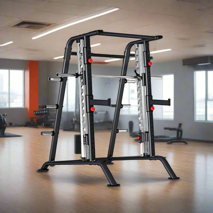 MYO Strength Smith Machine / Squat Rack - black in a gym setting