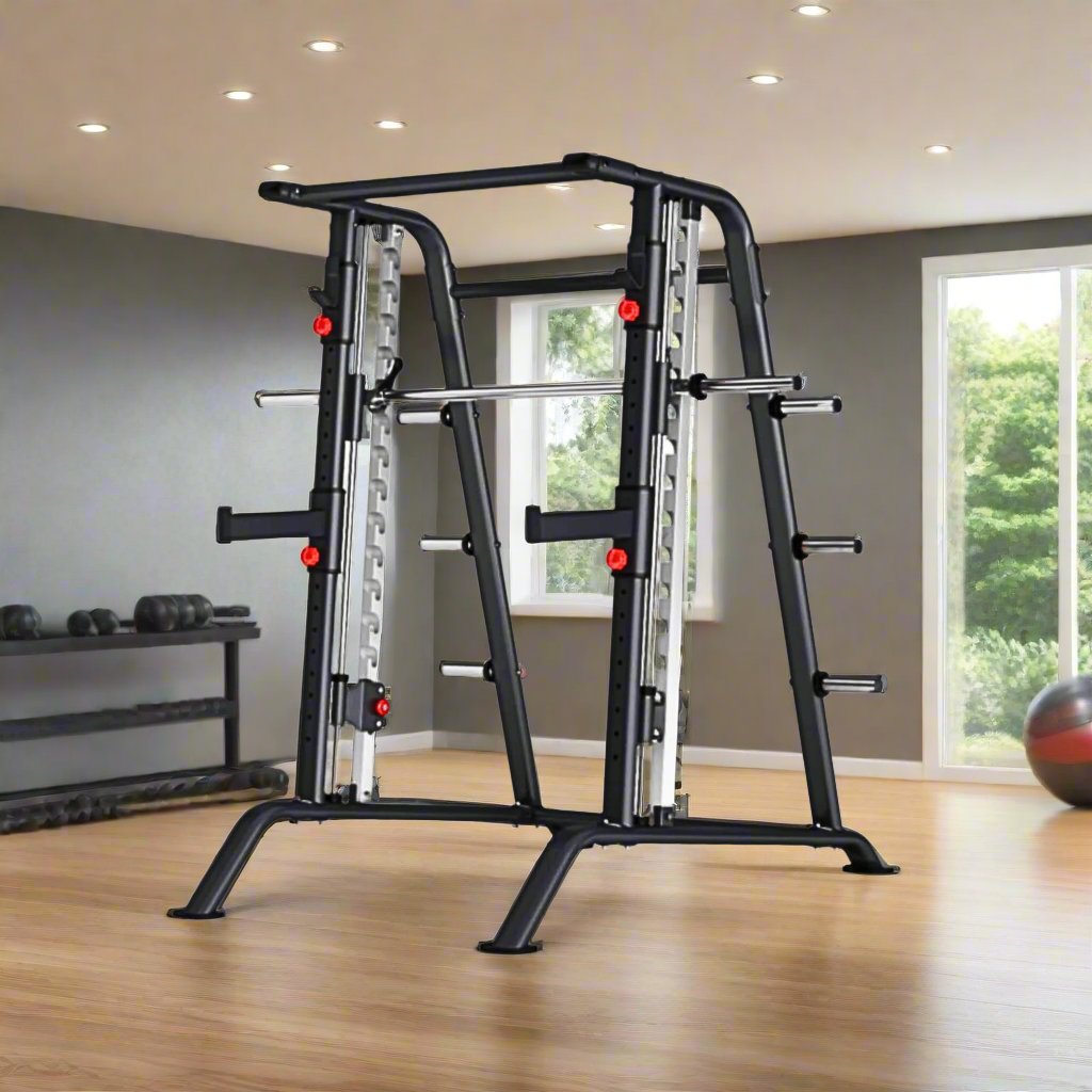 MYO Strength Smith Machine / Squat Rack - black in a home gym