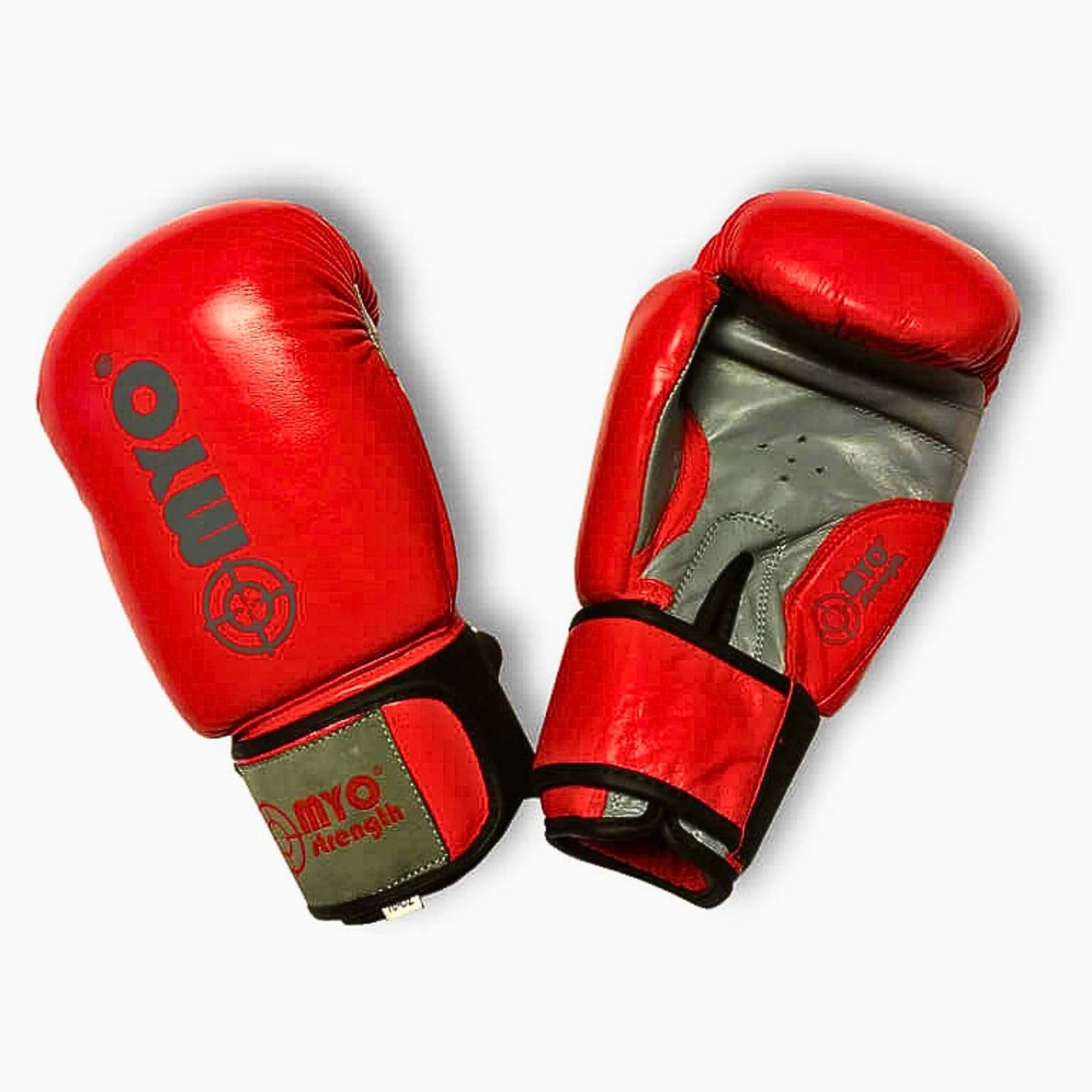 Myo Strength Leather Boxing Gloves - Red/Grey 16oz in red and grey