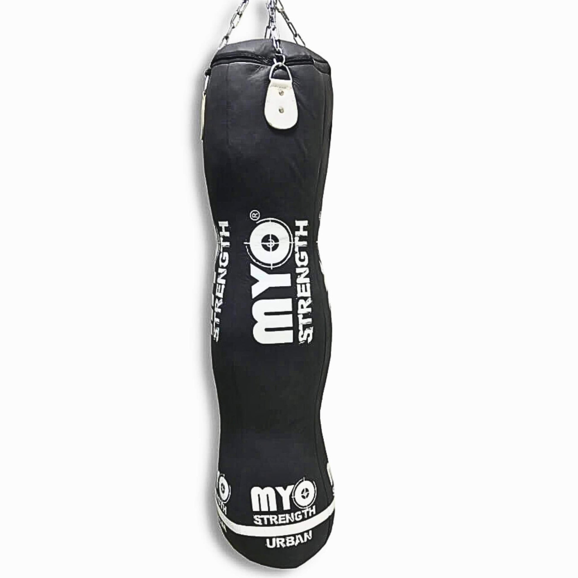 Myo Strength Punch Bag-Triple 5ft -Leather - black and white