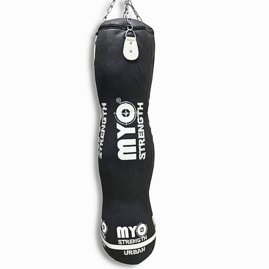 Myo Strength Punch Bag-Triple 5ft -Leather - black and white