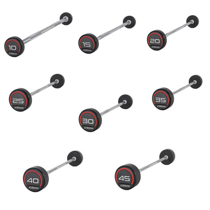 Rubber Barbells-Straight Bar - Red - 10kg-45kg Set - 5kg increments - 8 Bars 