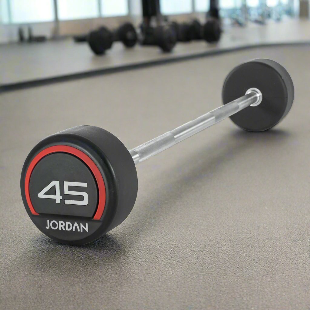 Jordan Fitness Rubber Barbells Straight Bar - Red - 45kg gym setting