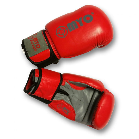 Myo Strength Leather Boxing Gloves - Red/Grey